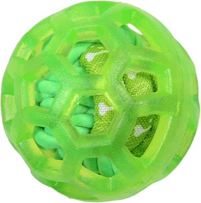 Dog Ball Toy with Built-in Rope Ball- Dog Chew Fetch Toy for Relieving Anxiety, Cleans Teeth, Interactive Chew Toy for Large Medium Breeds, Green