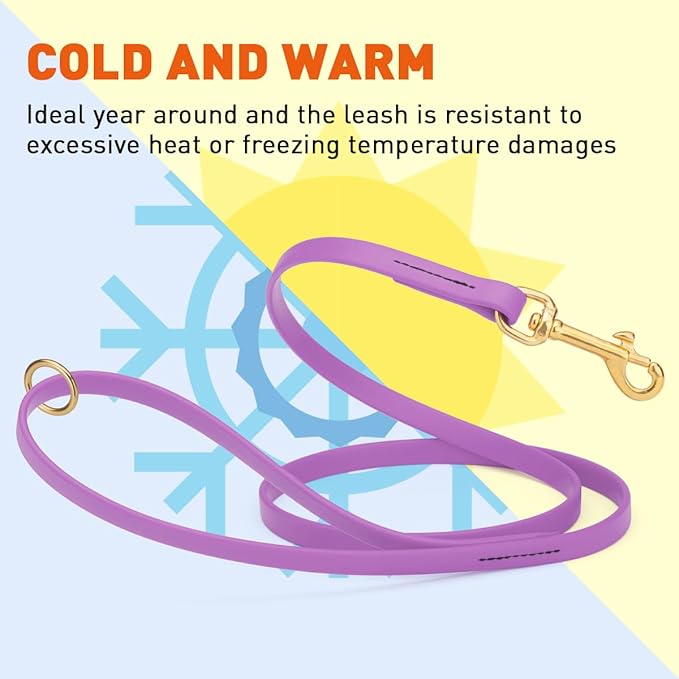 Viper Biothane K9 Working Dog Leash Waterproof Lead for Tracking Training Schutzhund Odor-Proof Long Line with Solid Brass Snap for Puppy Medium and Large Dogs 6ft, Amethyst Purple