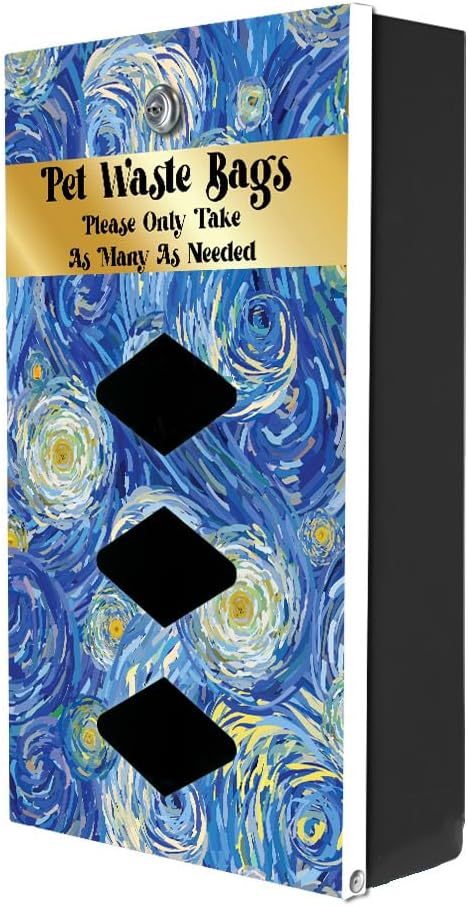 DISPENSE-ART™ collection "Starry Night" - Custom UV printed design on rust-proof aluminum 7' dog waste station with 400 dog waste roll bags