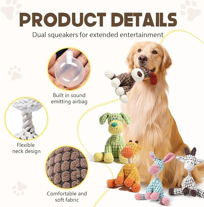 2026 New Indestructible Dog Toy, Dog Toys for Aggressive Chewers, Interactive Dog Squeaky Toys Soft Puppy Chew Toy for Small Medium Large Dogs (Green)