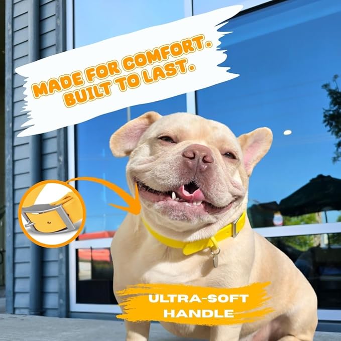 Waterproof Dog Collar, Soft Comfortable Pet Collars, Adjustable Odor Proof Heavy Duty Dog Collars Easy to Clean for Large, Medium Small Dogs by Bee N Buu (Yellow, Medium (length12-16, Width 3/4"))