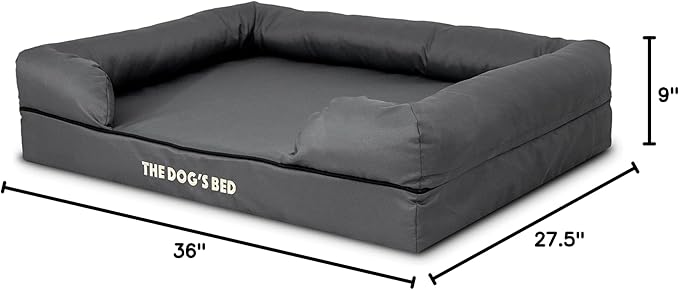 The Dog’s Bed Orthopedic Memory Foam Dog Bed with Bolsters, Oxford Fabric, Grey with Black Trim, Large