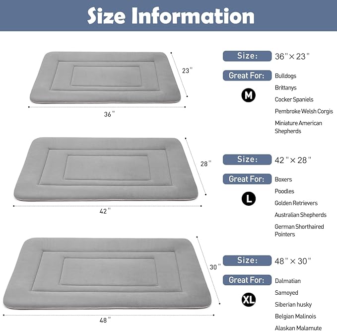 JoicyCo Dog Bed Soft Dog Crate Bed Pad Mat, 36 in Non Slip Bottom Washable Beds for Medium and Large Dogs, Pet Bed Mattress Kennel Pad, Clay Gray