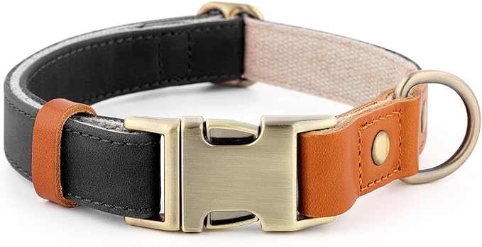 Plutus Pet Genuine Leather & Hemp Dog Collar – Adjustable Heavy Duty Pet Collar with Quick Release Metal Buckle, Soft & Stylish for Puppy and Small, Medium, Large Dogs (Black, XS)
