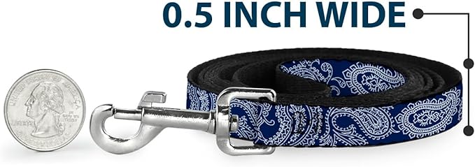 Dog Leash Paisley Blue White 4 Feet Long 1.5 Inch Wide