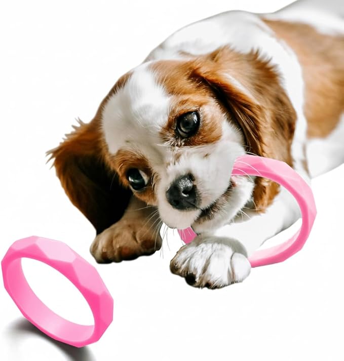 Puppy Teething Rings, Bracelet Food Grade Silicone Chew Toys for Small Dogs and Medium Dog, Puppy Nipping Solution Toys, Chew Toys for Puppies 0-6 Months - Bubble Gum