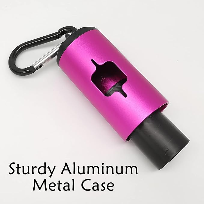 Aluminum Dog Poop Bags Holder with Carabiner Metal Pet Waste Bags Dispenser with Hook and Loop Fastener and Elastic Cord to Carry Used Bags (Pink, 1 Holder 15 Bags)