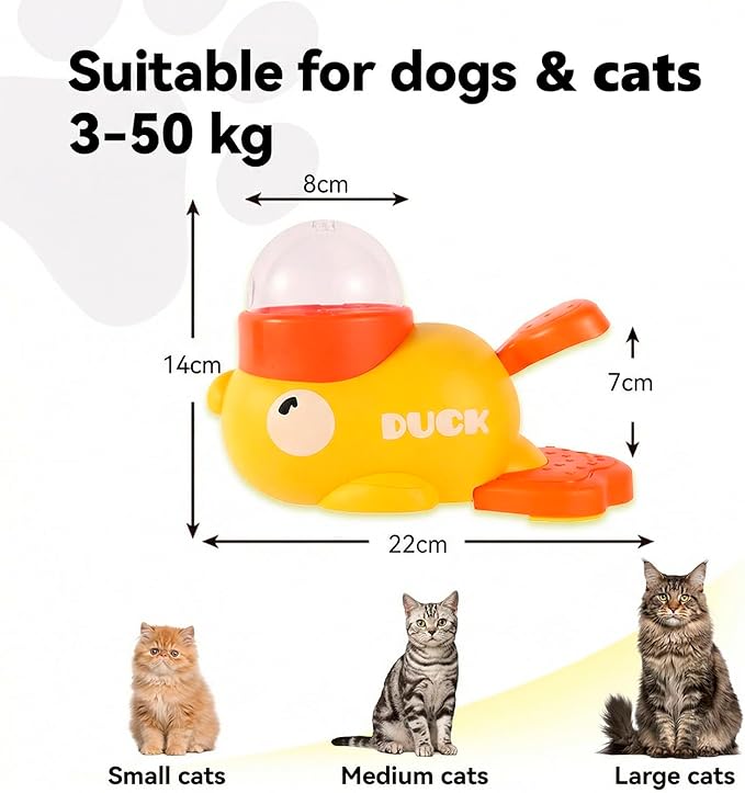 Yellow Duck Cat Treat Dispenser with 3 Lids, Anti-Slip Interactive Slow Puzzle Feeder for Dogs & Cats,2-in-1 Interactive Dog Toys Food Puzzle Slow Feeder for Small Medium Pet (White)