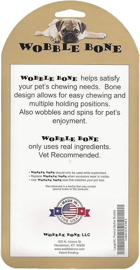Wobble Peanut Butter Fancy Bone - Delicious & Fun Dog Peanut Butter Toy - Tough Long Lasting Dog Bones Made in USA- Small/Medium Sized Dogs Up to 30 LBS, 3” X 5”