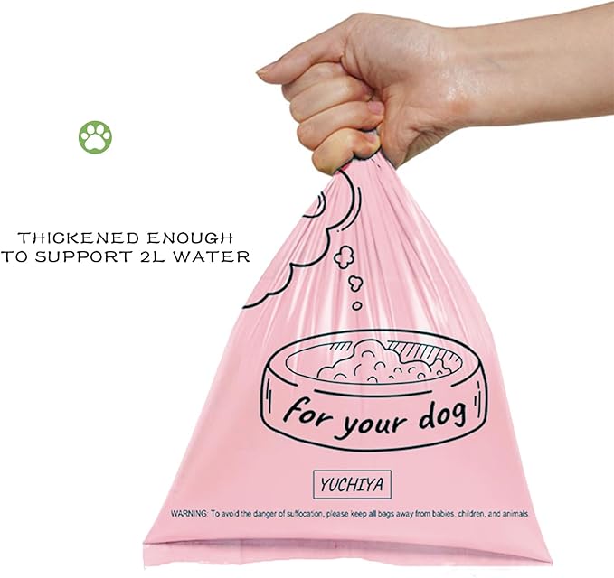 Dog Poop Bags Holder with LED Flashlight|Pet Waste Bags Dispenser for Leash|Doggie Potty Bags Container with Leak-proof Pet Trash Bags and Accessories (Pink)