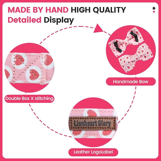Lionheart glory Dog Bow Collar - Valentine's Day Dog Collar with Bowtie Hearts Print Collars Soft Adjustable for Small Dogs Girl Boy Dogs Spring Holiday Cute Collars