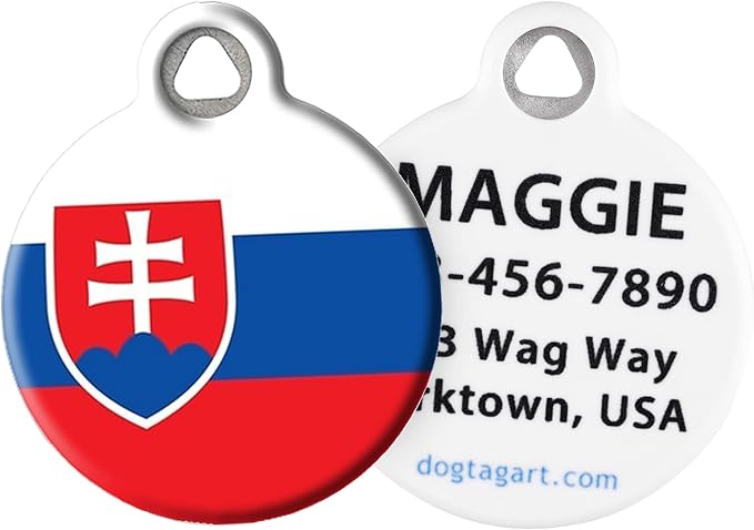 Dog Tag Art Slovakia Flag Personalized Pet ID Tag for Dogs and Cats, Silent Polymer Coated Stainless Steel Slovak Flag Nametag with Customized Identification Information - Large 1.25" Diameter