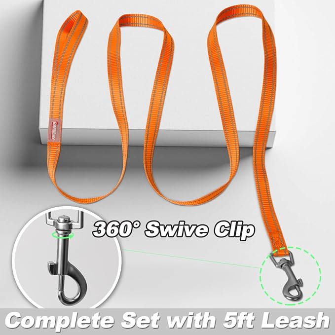 Dog Harness and Leash Set,Step in Small Sized Dog Harness,Soft Mesh,No-Chock,Reflective Adjustable,Secure with Hook & Loop Fastener,Puppy Vest for Small,Medium Dogs(Orange,L)