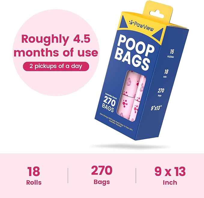 Dog Poop Bags, Guaranteed Leak Proof and Extra Thick Poop Bag Rolls for Dogs, Lavender Scented Pet Waste Bags Made from 70% Certified Recycled Plastic, 270 Count, Pink