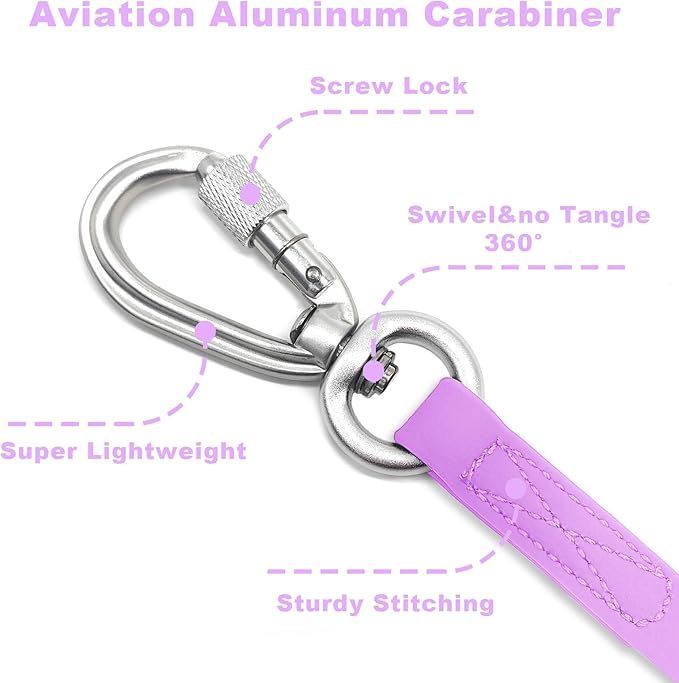 ZALER Long Dog Leash Waterproof Training Leashes 50ft 30ft 20ft 15ft 10ft 6ft, Odor Proof Recall Long Line Lead with Aviation Aluminum Carabiner Clip for Small, Medium, Large Dogs (20FT, Purple)
