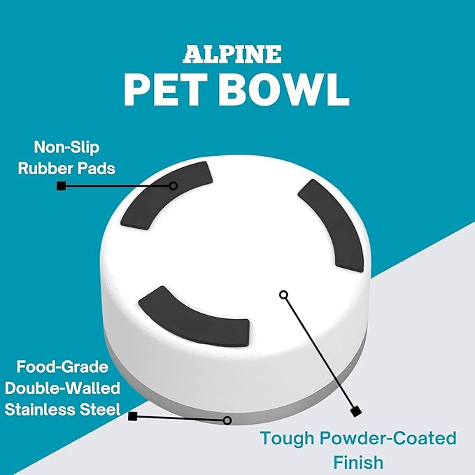 ALPINE Set of 2 Stainless Steel Dog Bowls, Non Slip, Metal Pet Bowl for Food and Water, Double Walled Insulated, Rustproof, Dishwasher Safe (32 oz, Navy)