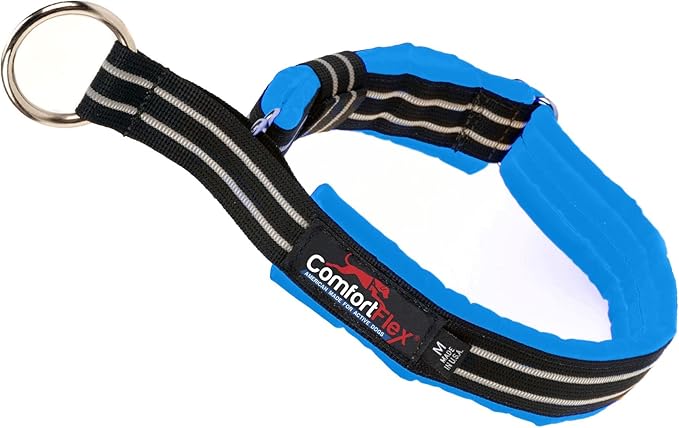ComfortFlex Premium Padded Martingale Dog Collar – Reflective Waterproof Slip-On Limited Slip Collar for Gentle Control & Escape Prevention - Medium, Blue Jay