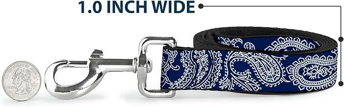 Dog Leash Paisley Blue White 6 Feet Long 1.0 Inch Wide
