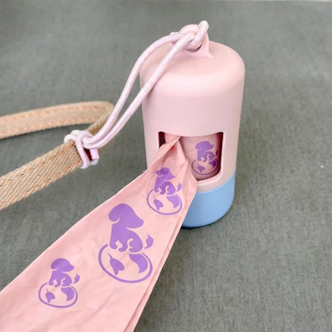 Dog Poop Bag Holder (2-Pack) | With 30 Extra-thick Dog Bags for Poop | Waste Bag Dispenser with Premium Soft-Touch Coating | Enlarged Dispense Opening, Stylish Color-Block Design (Blush Sky)