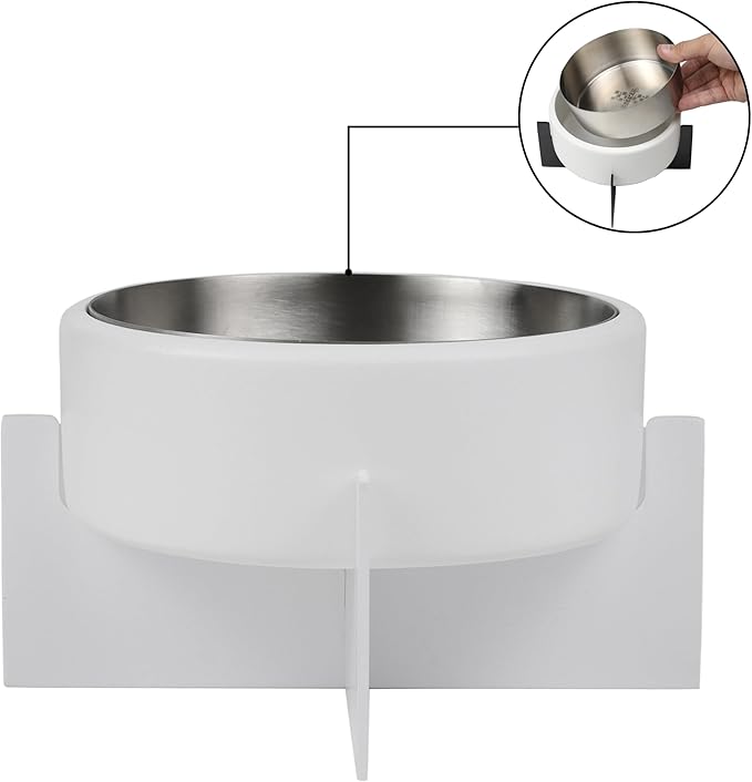 DBL3000B Intersecta Small/Medium Concrete and Stainless Steel Bowl 16oz (2 Cups) with Metal Stand Pet Feeder, White