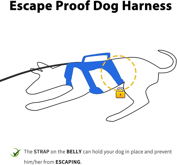 Huntboo Escape Proof Dog Harness, Escape Artist Harness, Reflective Dog Harness with Handle, Durable,Adjustable Vest for Small Medium Large Dogs Walking, Training, and Running Gear(Sea Blue,S)