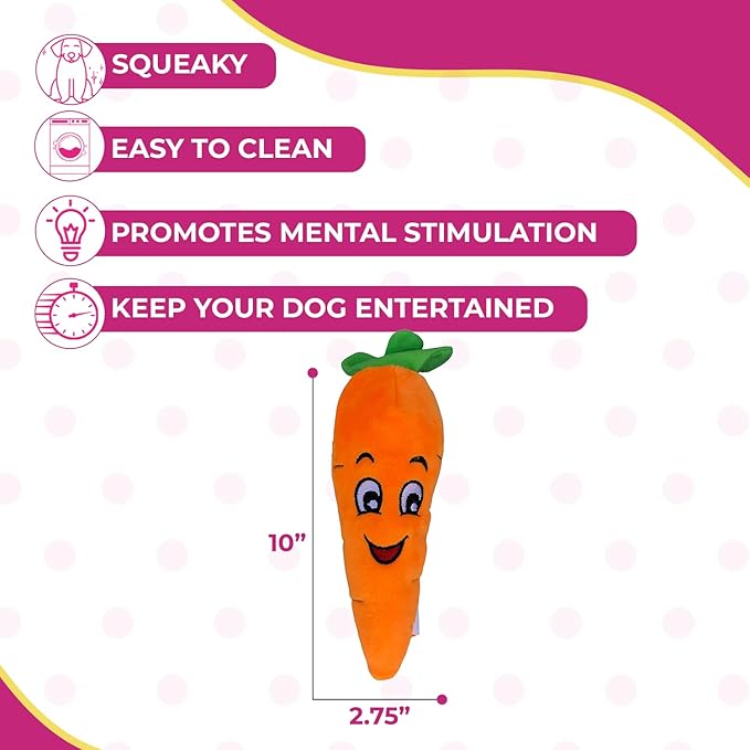Glow Pups Dog Toys, 2 Pack Plush Puppy Toys with Squeaker, Durable Carrot and Broccoli Food Shaped Dog Toys for Medium Dogs, Promotes Mental Stimulation, Relieves Stress - Peach