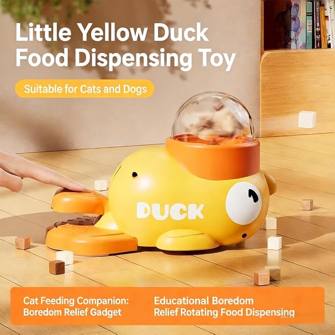 Ducky Cat Treat Dispenser, Interactive Duckie Cat Feeder, Little Yellow Duck Cat Toy Treat Feeder, Duck Dog Food Feeders, 2-in-1 Interactive Dog Puzzle Toy Slow Feeders for Cats & Dogs (White)