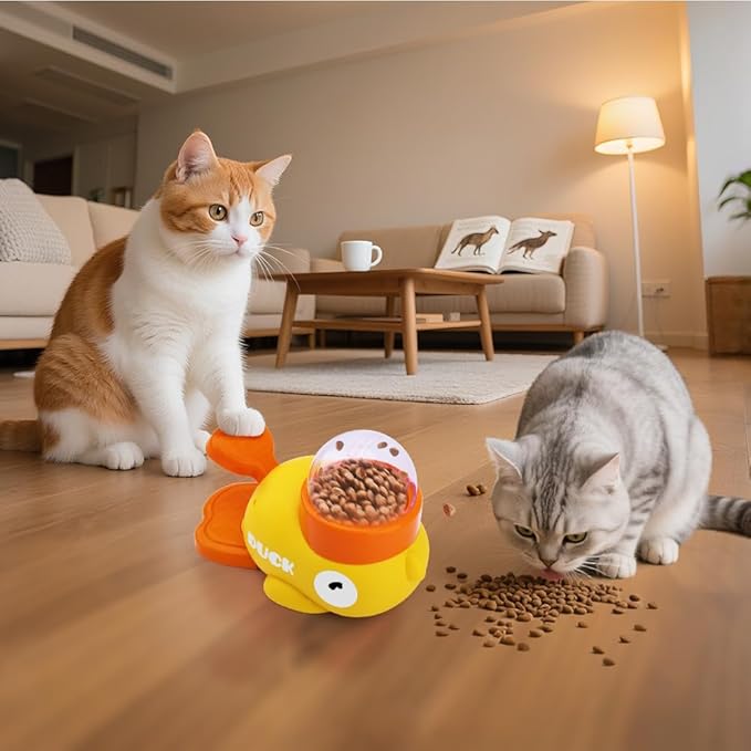 Interactive Cat Treat Dispenser, Slow Feeder Cat Puzzle Toy Duck Shaped Design