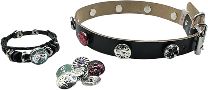 Collar & Cuff Matching Dog Collar and Owner Cuff Set with Snap Charms (XL (18.5" - 22.5"), Black (18mm Snaps))