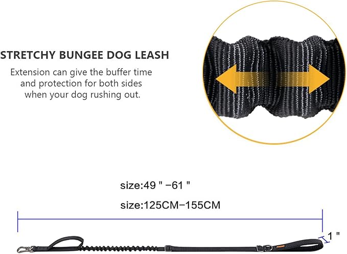 EXCELLENT ELITE SPANKER Tactical Dog Leash Heavy Duty 5-6FT Adjustable No Pull Military Bungee Dog Leash Elastic Leads Rope with 2 Padded Control Handle for Medium Large X-Large Dogs(Black)