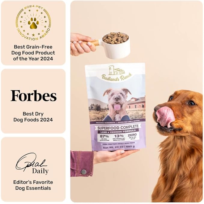 BADLANDS RANCH by Katherine Heigl – Superfood Complete Air-Dried Lamb & Venison Dog Food – High Protein with Superfoods for Daily Wellness & Consistent Nutrition – 64 oz