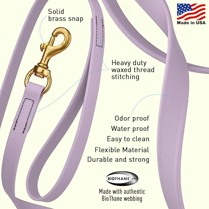 Viper K9 Biothane Working Dog Leash Waterproof Lead for Tracking Training Schutzhund Dog Sport & Search - Odor-Proof Long Line with Solid Brass Snap for Puppy Medium Large 3/4" x 20ft Pastel Purple