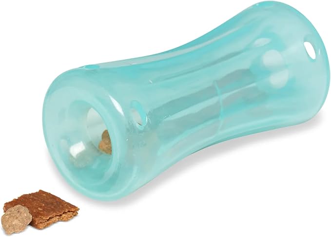 Messy Mutts Totally Pooched Stuff’n Shake Barrel | 6” Foam Rubber Puzzle Toy for Dogs | 2-in-1 Interactive Toy and Tooth Cleaner
