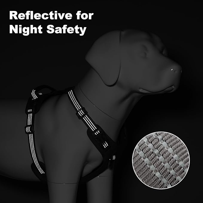 No Pull Dog Harness – Adjustable Reflective Nylon Vest for Small Medium Large Dogs, Escape Proof Training Harness with Leather Control Handle, Lightweight Aluminum Hardware (Red, L)