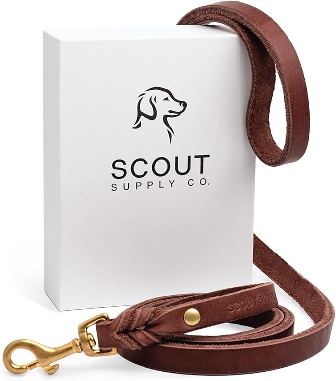 Scout Supply Classic Leather Dog Leash | Strong Heavy Duty Thick Full Grain Leather | Waterproof & Rust-Proof Brass Hardware (Dark Brown, L: 4.5 ft x 2/3 in)