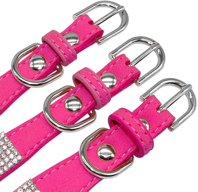 Cute Dazzling Sparkling Elegant Fancy Soft Suede Leather Bling Rhinestone Crystal Jeweled Pet Cat Dog Puppy Collar Dog Leash Combo Set (XS(Neck8-10), Red)