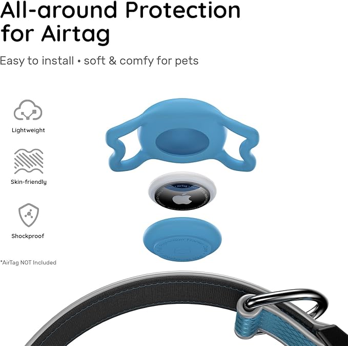 Reflective Dog Collar with Waterproof Airtag Holder & Anti-Lost QR Code | Ultra-Durable | Soft Padded | Safety Locking Buckle | Fit Small Dogs (Blue S(9.8"-15.7"))