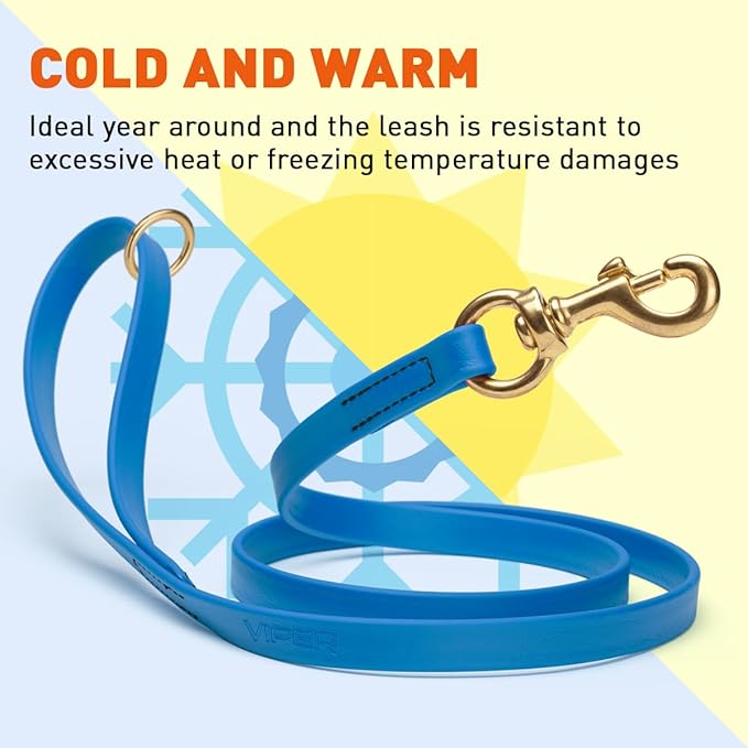 Viper Biothane K9 Working Dog Leash Waterproof Lead for Tracking Training Schutzhund Odor-Proof Long Line with Solid Brass Snap for Puppy Medium and Large Dogs 4ft, Cerulean Blue