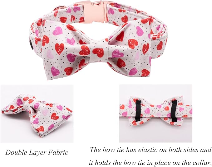 Lionet Paws Valentines Day Dog Collar with Bowtie, Dog Bowtie Collar with Metal Buckle for Dogs and Cats, Adjustable Comfortable Dog Collar Girl Boy Gift，XXS, Neck 7-11 in