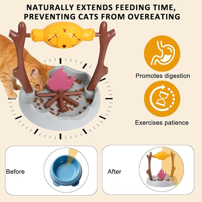 SZEE Cat Puzzle Feeder Toy, Cat Treat Dispenser Puzzle for Slower Eating Training, Keeps Pets Busy & Prevents Overeating, Includes Small Interactive Toys to Boost Appeal (Campfire-Roast Shape)