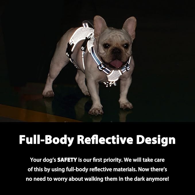 Huntboo Escape Proof Dog Harness, Escape Artist Harness, Reflective Dog Harness with Handle, Durable,Adjustable Vest for Small Medium Large Dogs Walking, Training, and Running Gear(Sea Blue,L)