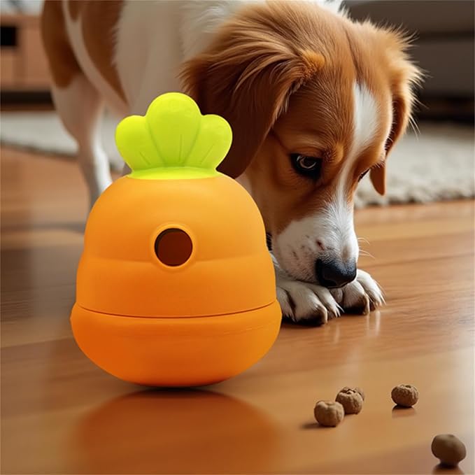 Interactive Treat Dispensing Dog Toy,Natural Rubber Chew Toy for Dog,Carrot Shaped Roly-Poly Toy Design,Fillable Food Puzzle Ball for Small and Medium-Sized Dogs