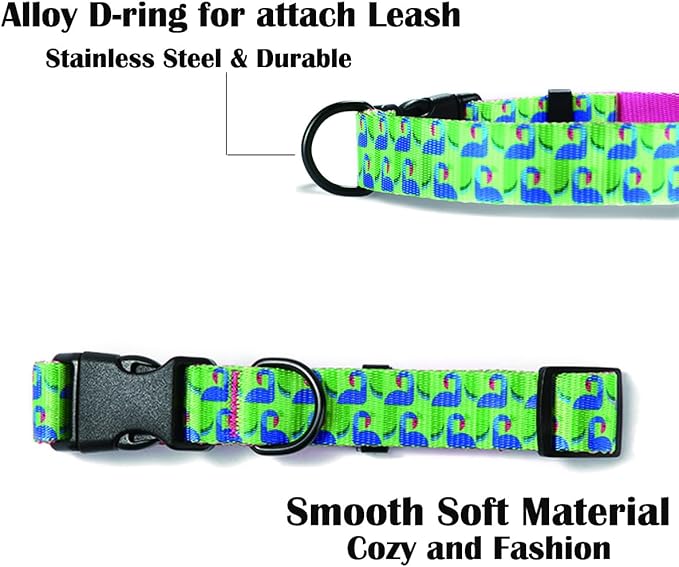 Dog Collars for Large Dogs - Safety Buckle Durable Light-Weight, Boy Girl Dogs Collar for Big Dog Collar with Cute Patterns - Soft Adjustable (Green&Pink, L)