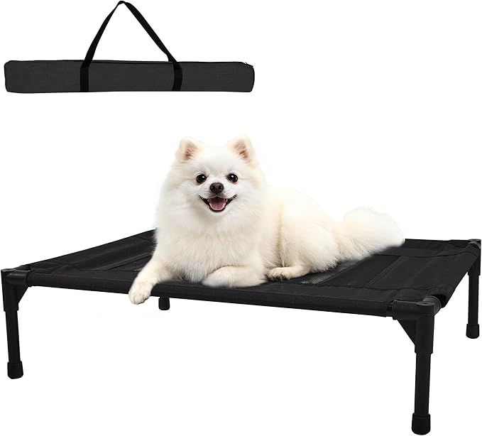 Pet Bed, Raised Pet Cot for Medium and Large Dogs, Cooling Breathable Mesh, Durable Sturdy Frame, Washable Cover, Portable and Easy to Assemble Indoor/Outdoor Pet Bed, Black, S
