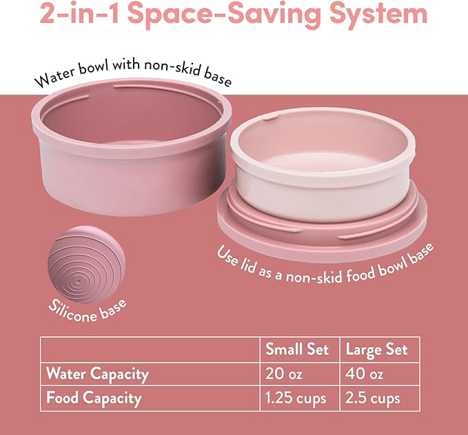 KindTail Pet Bowl Set + Silicone Pet Food Mat - Includes 2 Portable Dog Bowls with Lid & Handle + 1 Waterproof Pet Feeding Mat - Made from Food-Grade, Dishwasher-Safe Materials - BPA & Toxin-Free