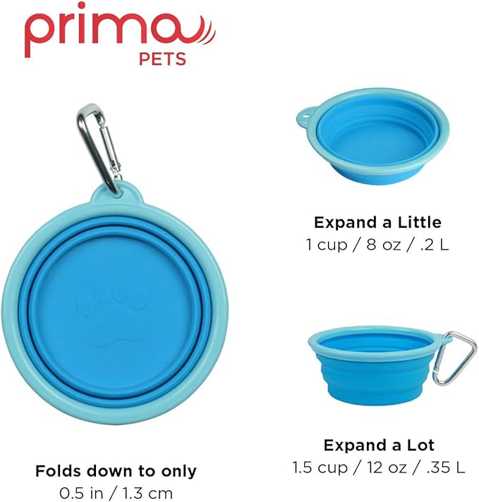 Sale: Prima Pet Collapsible Silicone Water Travel Bowl with Clip for Dog and Cat, Portable and Durable Pop-up Feeder for Convenient On-The-go Feeding – Size: Small (1.5 Cups) Aqua –2 Pack