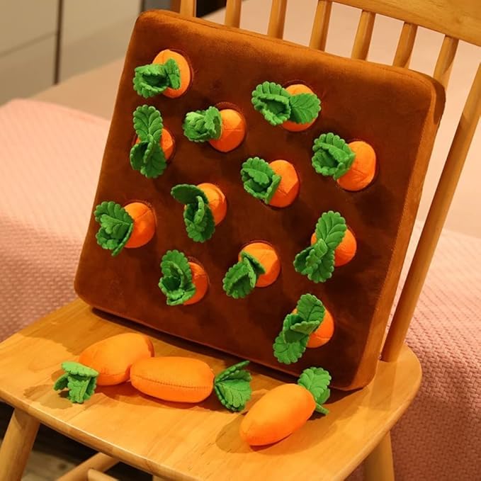 Carrot Dog Toy - Snuffle Mat, Plush Puzzle, Enrichment and Interactive Hide and Seek Pet Toy With 12 Carrots