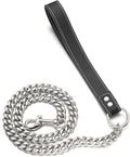 Silver Chain Dog Leash 15MM Solid Chew Proof 316L Stainless Steel Cuban Link Chain with Genuine Leather Handle Training Walking 3FT/4FT/5FT for Small Medium Large Dogs(15mm,4ft)…