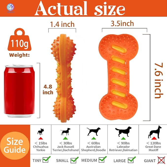 Dog Squeaky Toys for Aggressive Chewers,Dog Toys，Tough Durable Dogs Toys with Natural Rubber，Chewers for Small, Medium and Large Breeds Bone Toy