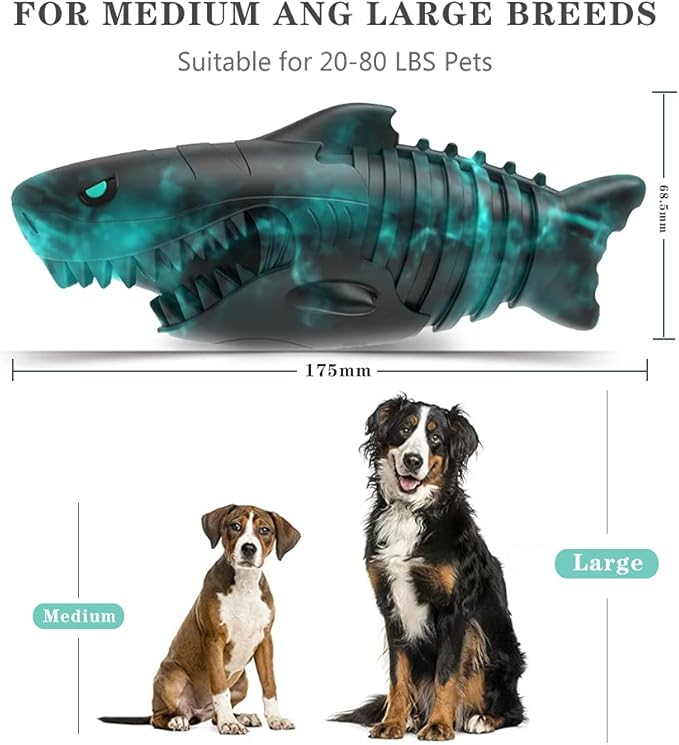 Dog Chew Toy for Aggressive Chewer Squeak Dog Toys for Medium Large Dogs,Dog Toothbrush 100% Natural Rubber Durable Toy with Unique Shark Design
